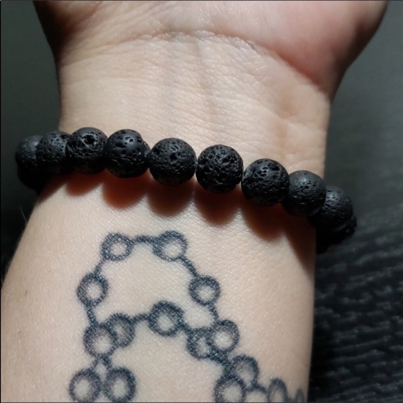 HANDMADE 6" Black obsidian lava stone bracelet. - Picture 2 of 3